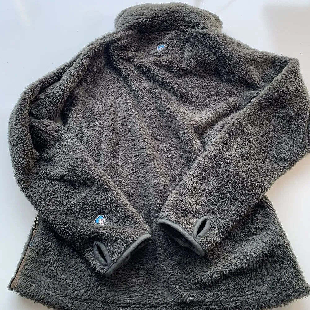 Kuhl Flight Jacket Women's M Brown Full Zip Stowaway Hood Fleece Raglan Sleeve - Picture 15 of 15